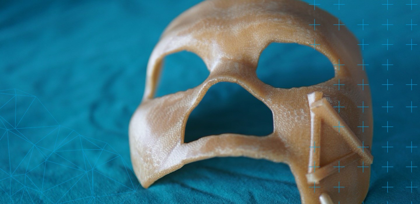 Blog header image of a 3D printed skull. 