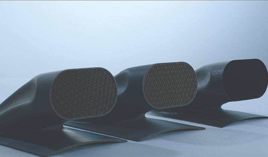 (Left to right): 3D printed tool as-built,
sealed tool and final resulting part.