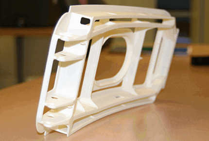 Prototipo en miniatura impreso en 3D del sistema de puertas de un avión Airbus.