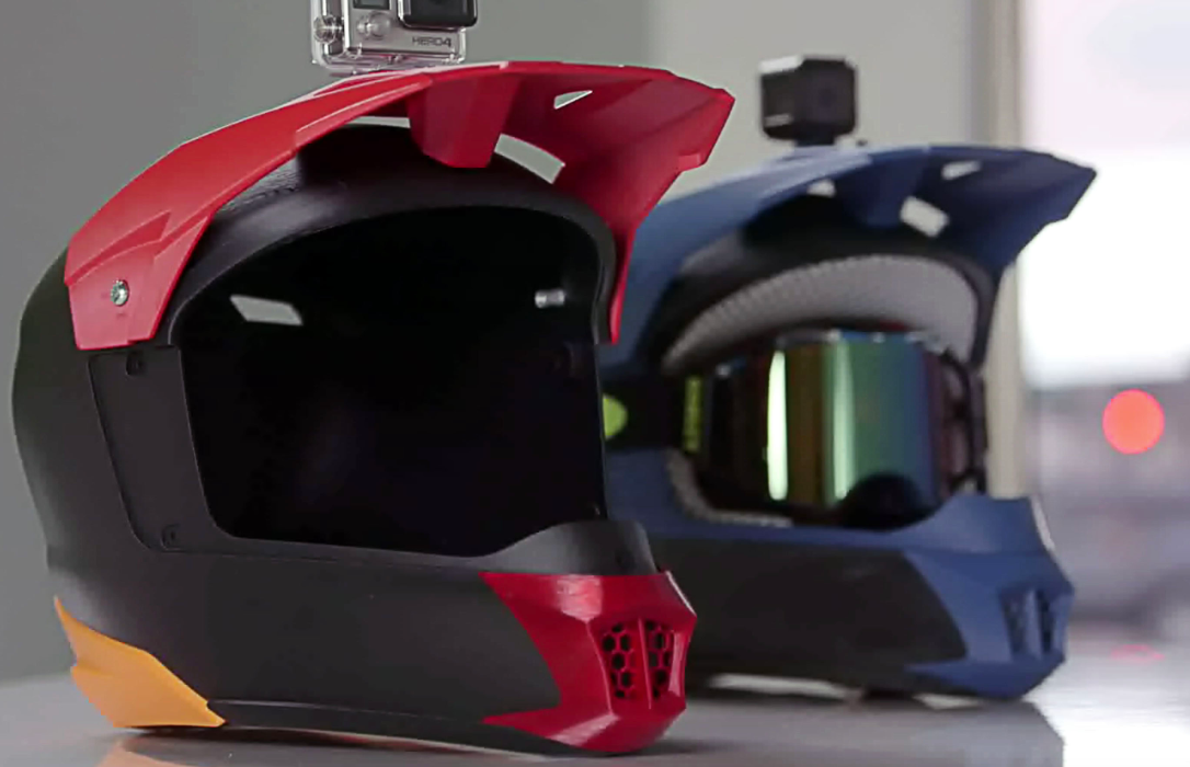 The helmet prototype was 3D printed in one build on the Stratasys F370.