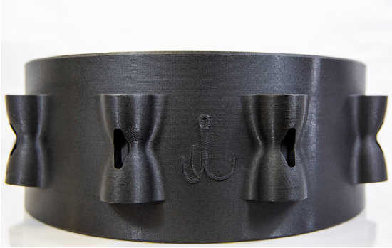 a black 3d printed fdm snare drum