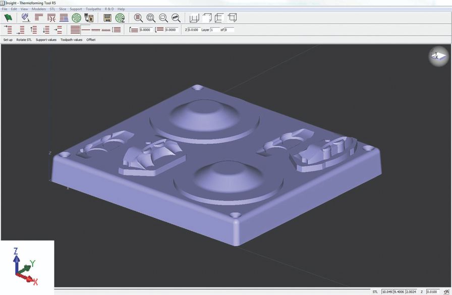 A horizontal orientation is recommended for most thermoforming tools.