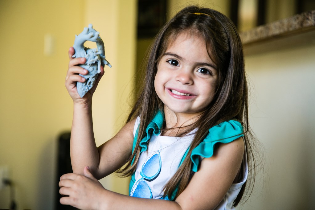 Little girl holding model of her heart