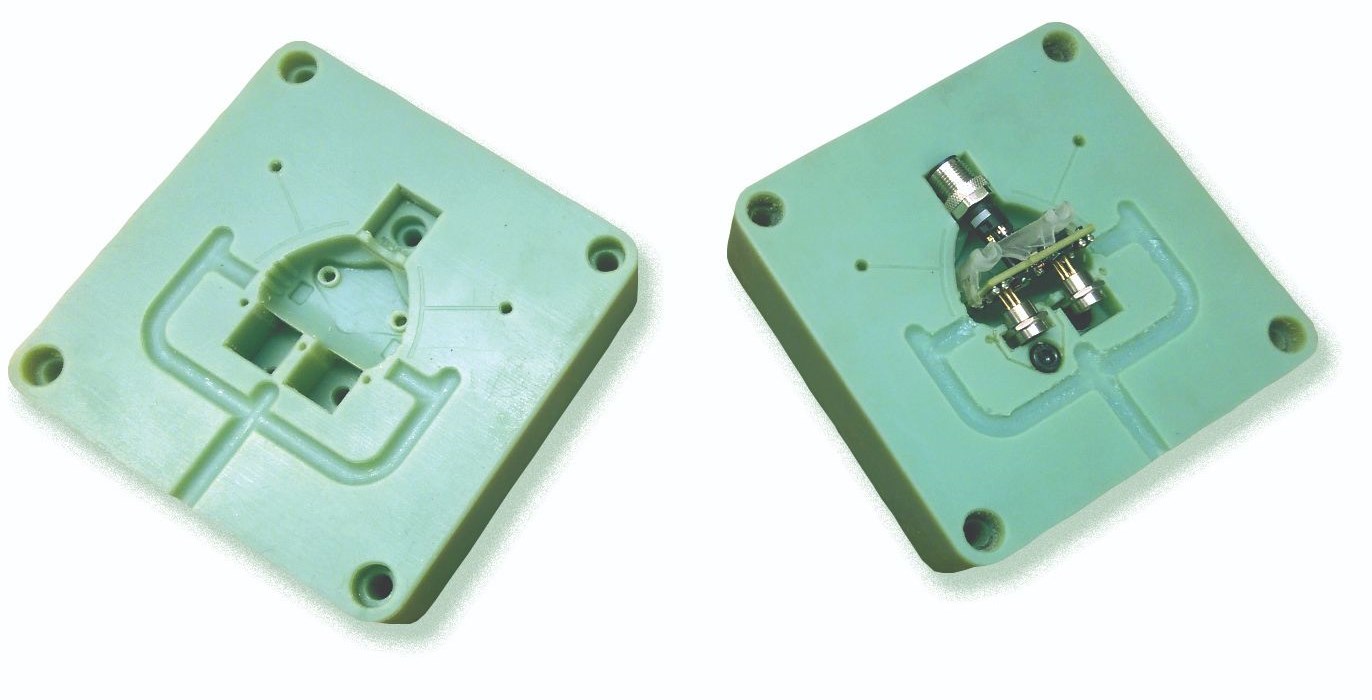 This Digital ABS injection mold is used to produce overmolded junction box prototypes.