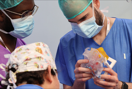 Medical team examining 3d printed medical model