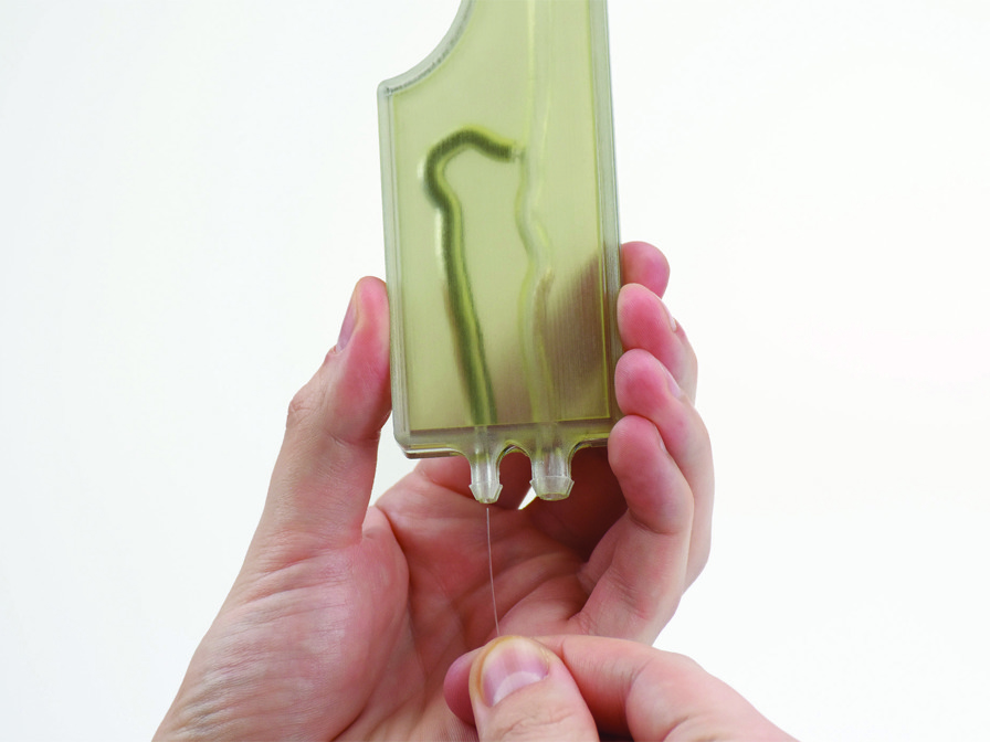 Peripheral model 3D printed using three different materials.