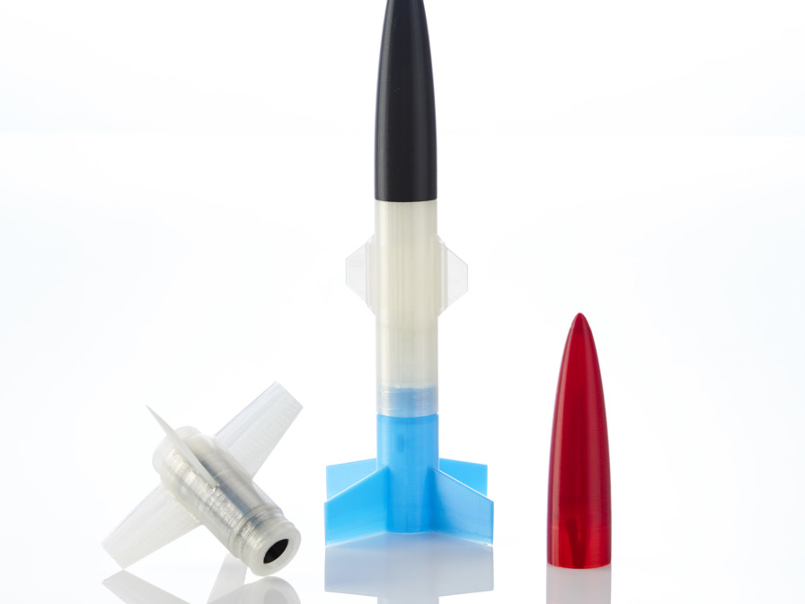 Model rocket built with PLA (Polylactic Acid)