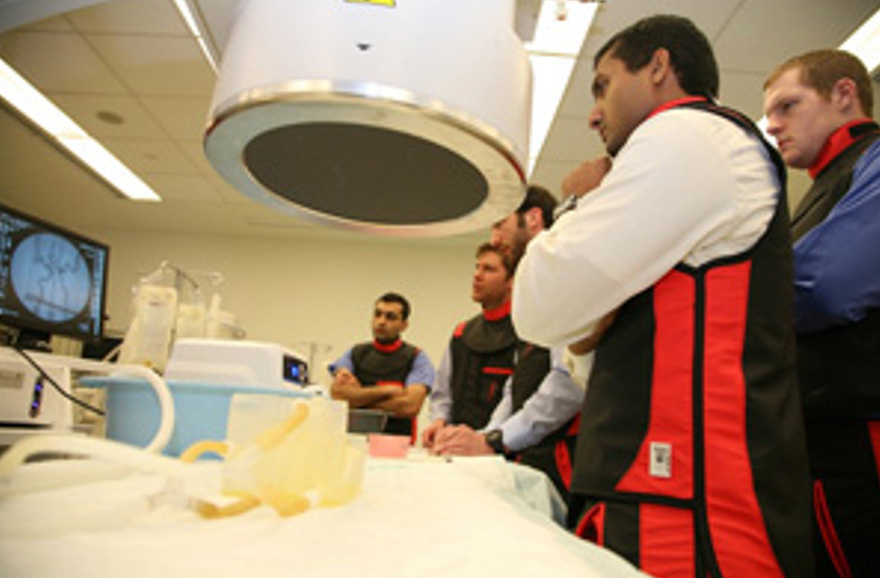 Second-year medical students in training using 3D printed vascular models.