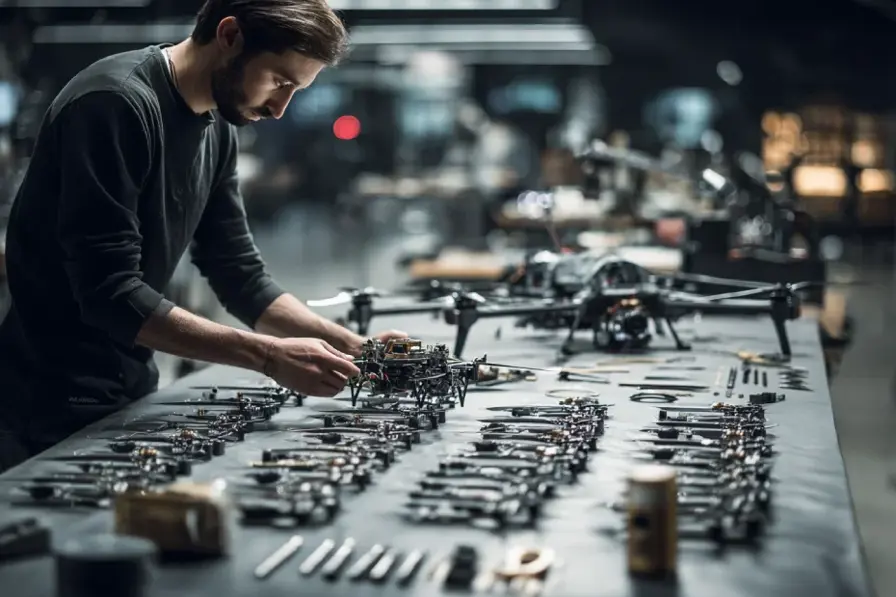 Engineer assembling a VTOL drone.