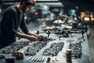 Engineer assembling a VTOL drone.