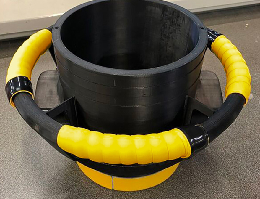 Final, 3D printed ECS duct adapter designed to cool aircraft while on the ground. 3D printed in Stratasys FDM Nylon 12 on the Fortus 450mc.