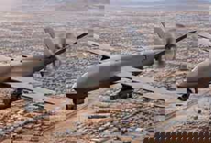 Drone flying over desert