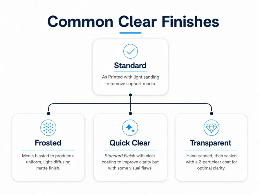 Clear finish options SLA 3D printing Stratasys Direct flow chart