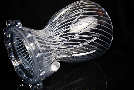 SLA Transparent finish on 3d printed part with lots of detail and curves