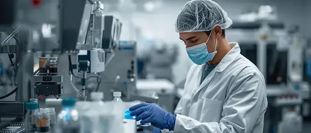 Medical man in lab coating conducting tests