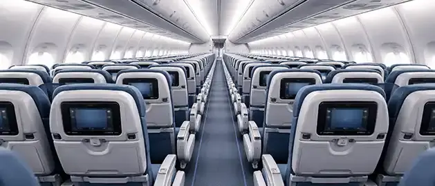 rows of airplace seats to depict aerospace certifications additive manufacturing