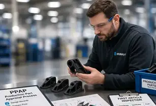 Man inspecting 3D Printed part for quality