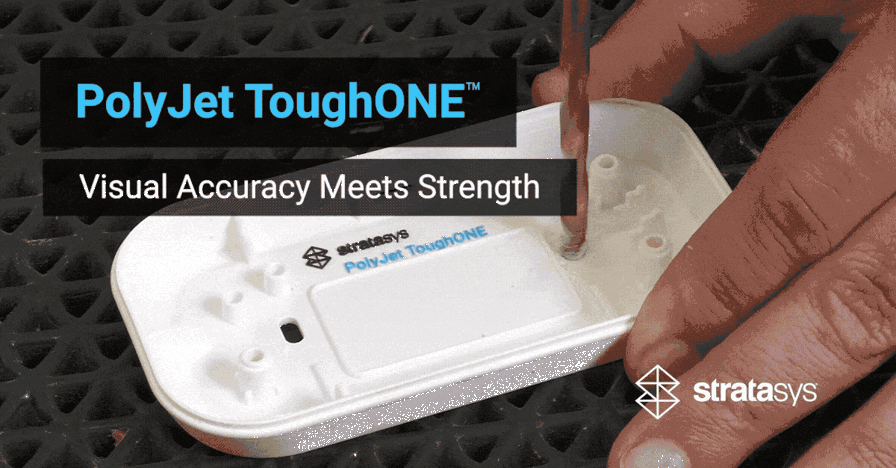 Demonstration of drilling into a ToughONE PolyJet resin part, highlighting strength and impact resistance.