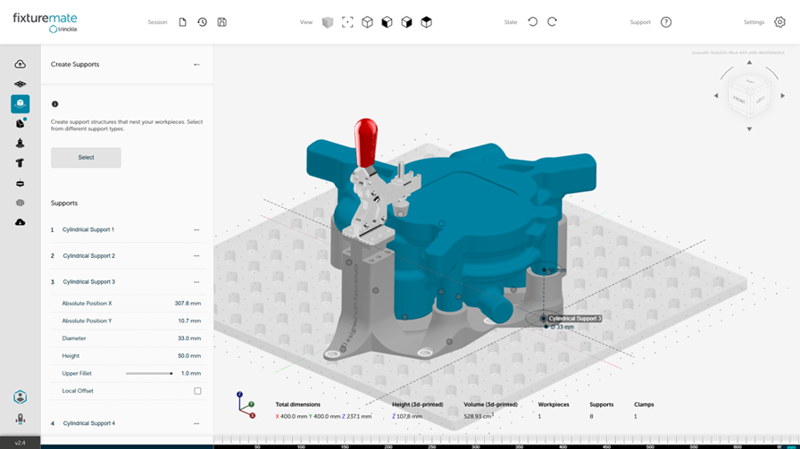 3D printed fixture designed in GrabCAD software by Stratasys
